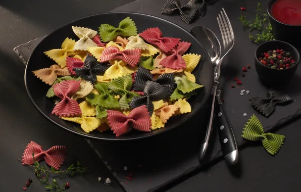 Bows, colorful, spices, pasta