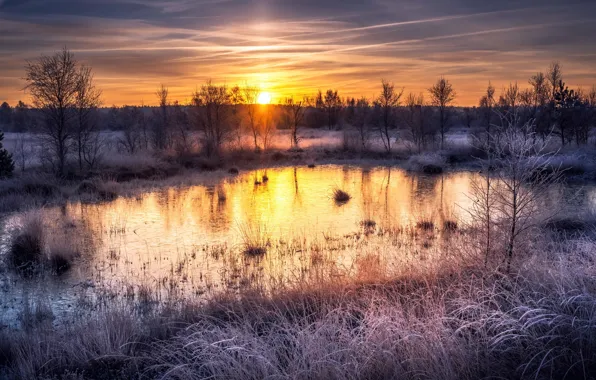 Wallpaper winter, sunset, nature for mobile and desktop, section ...