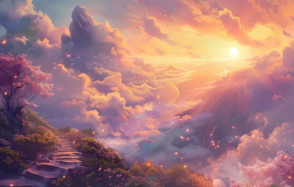 Clouds, Stairway to heaven, AI art