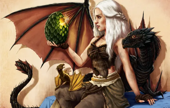Girl, egg, dragons, art, Game of Thrones, Daenerys Targaryen