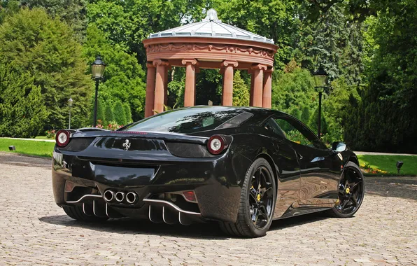 Black, pavers, ferrari, Ferrari, black, rear view, Italy, 458 italia