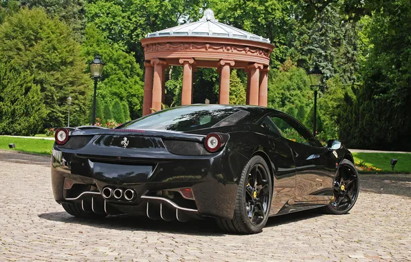 Black, pavers, Italy, Ferrari, Ferrari, black, rear view, 458 italia