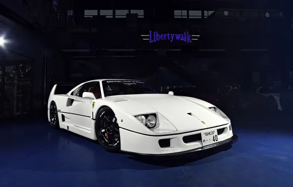 Picture garage, white, supercar, tuning, ferrari f40, rechange, liberty walk