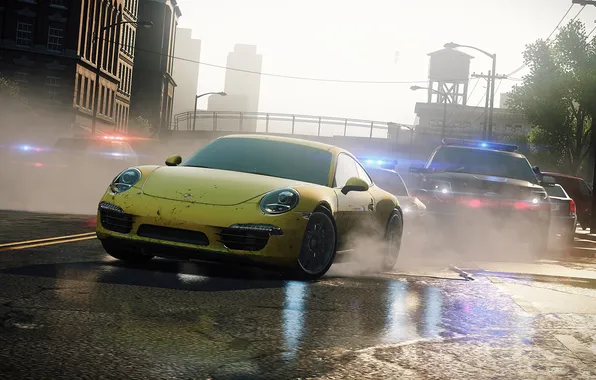 Picture yellow, police, chase, Need for Speed, Electronic Arts, porche, Most Wanted