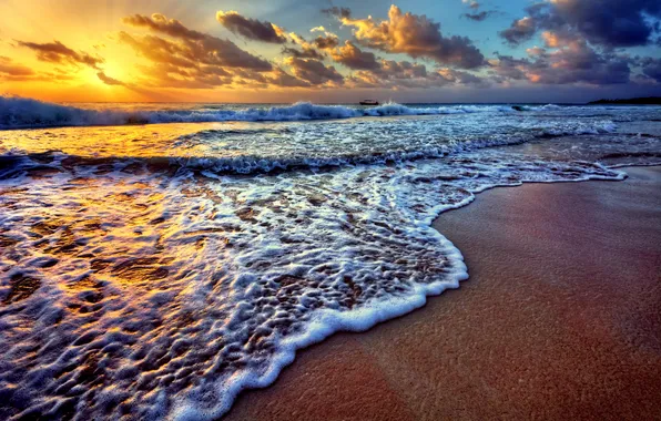 Picture sea, wave, beach, sunset, beach, sea, sunset, seascape
