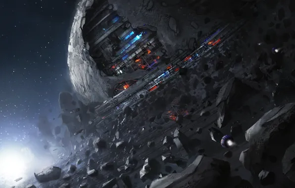 Space, asteroid, Dione station