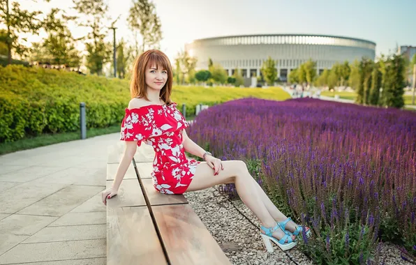Model, redhead, dress red, A Diakov George