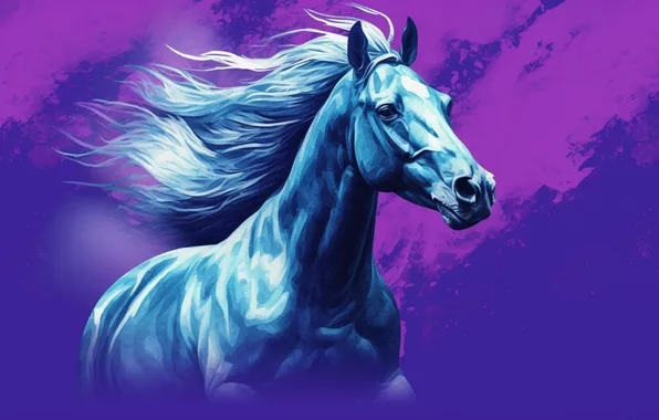 Face, horse, horse, portrait, painting, purple background, lilac background, imitation