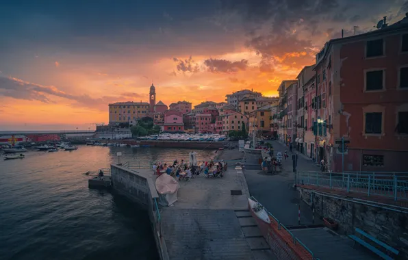 Picture sea, landscape, the city, home, the evening, Italy, Genoa