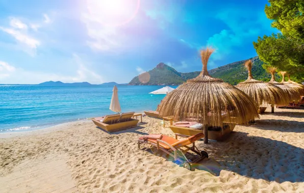 Sea, beach, stay, umbrella, sunbed, Spain, Mallorca