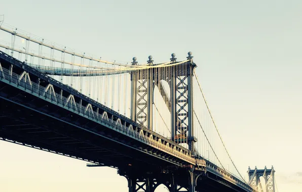 New York, New York City, usa, nyc, Manhattan Bridge, Moonrise