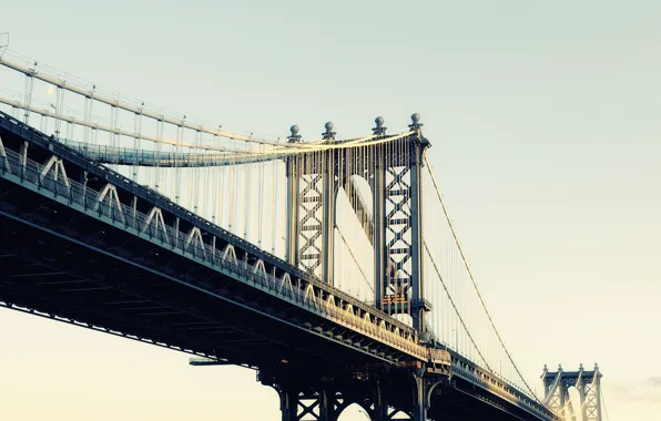 Picture new York, New York City, usa, nyc, Manhattan Bridge, Moonrise