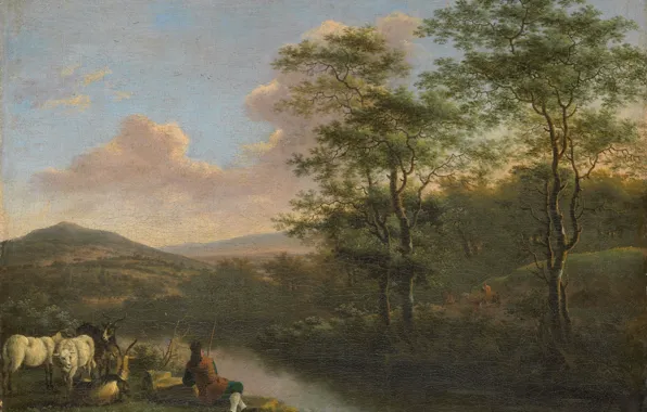 Oil, picture, canvas, Italian landscape with a resting shepherd, Willem de Heusch, 1692, Willem de …