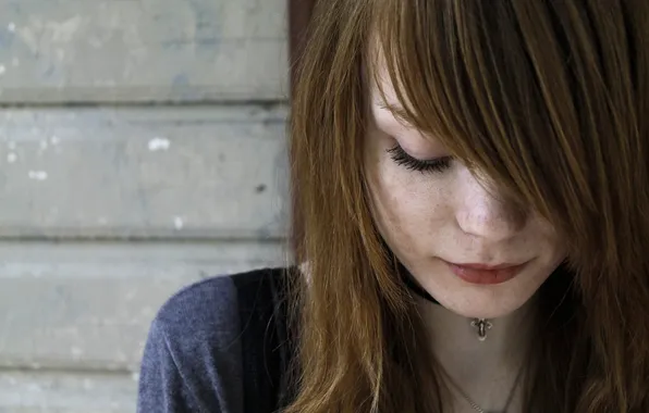 Girl, background, mood, freckles, brown hair