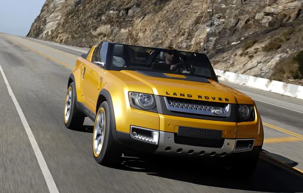 Road, yellow, the concept, car, land rover, dc100, 2011m