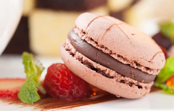 Picture chocolate, strawberry, mint, macaron