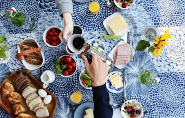 Cheese, Coffee, Table, Hands, Coffee, Finland, Finland, Breakfast