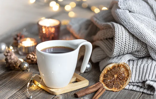 Picture light, comfort, tea, Board, new year, candles, Christmas, Cup