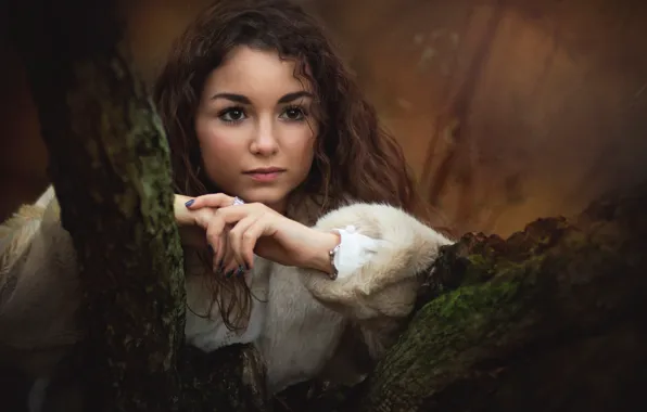 Look, girl, trees, face, mood, texture, hands