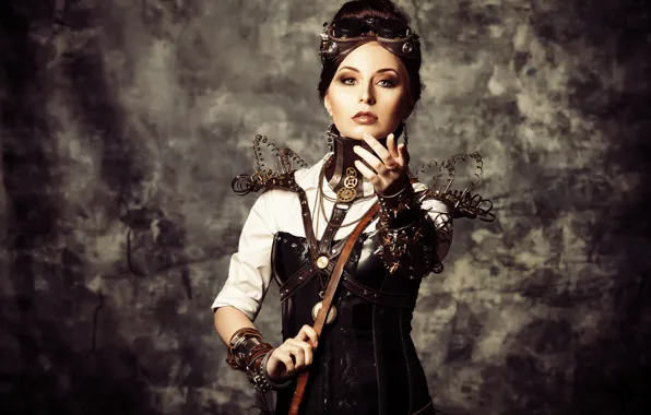 Girl, style, wire, glasses, steampunk, corset