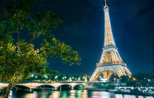 Night, the city, Eiffel tower, Paris, The Eiffel Tower