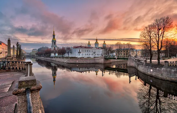 Autumn, sunset, the city, reflection, building, tower, Peter, Saint Petersburg