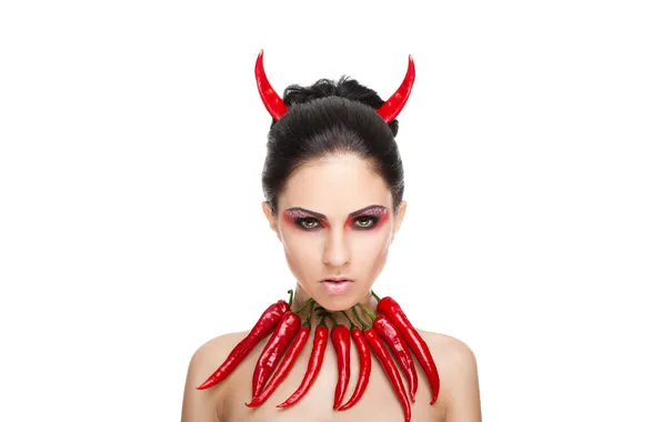 Picture look, girl, makeup, dark-haired, peppers