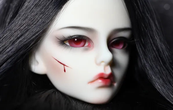 Girl, doll, cut, red eyes, black hair, doll, BJD, jointed doll