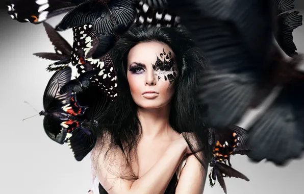 Picture girl, butterfly, face, photoshop, makeup
