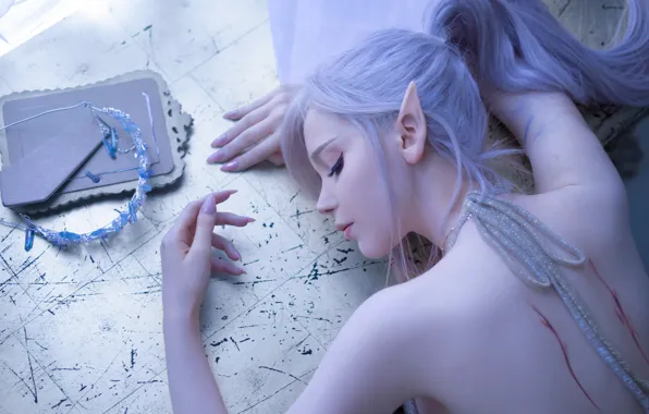 Fatigue, sleep, beauty, mirror, fantasy, cosplay, cosplay, blonde hair