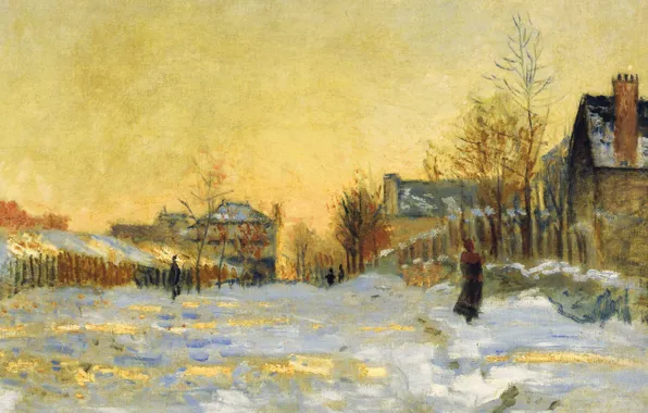 Picture, the urban landscape, Claude Monet, The Snow Effect. Street in Argenteuil