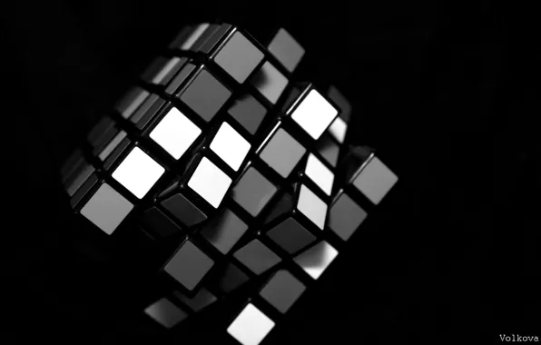 Picture white, black, Rubik's cube