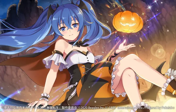 Girl, Halloween, broom, Jack, Mushoku Tensei: Isekai Ittara Honki Dasu, Roxy Migurdia