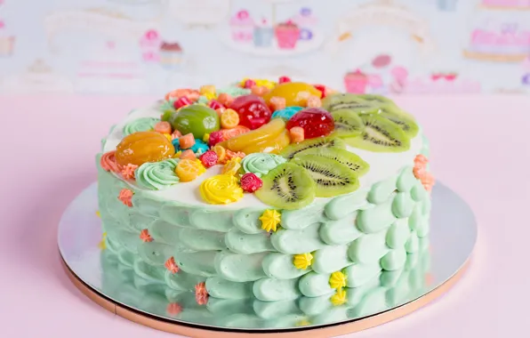 Kiwi, cake, decoration, cream, fruit, sweet, cakes, sweets
