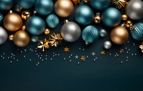 Picture decoration, the dark background, balls, New Year, Christmas, dark, golden, new year