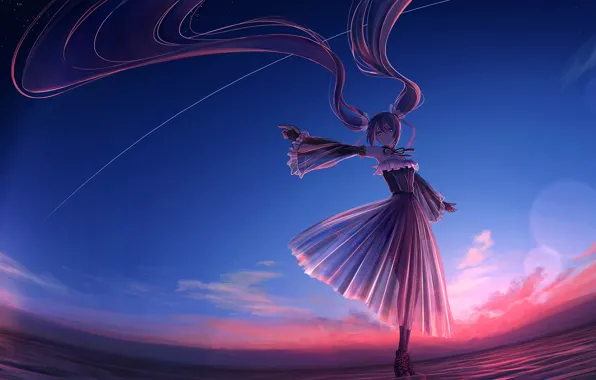 The sky, water, girl, Hatsune Miku, Vocaloid