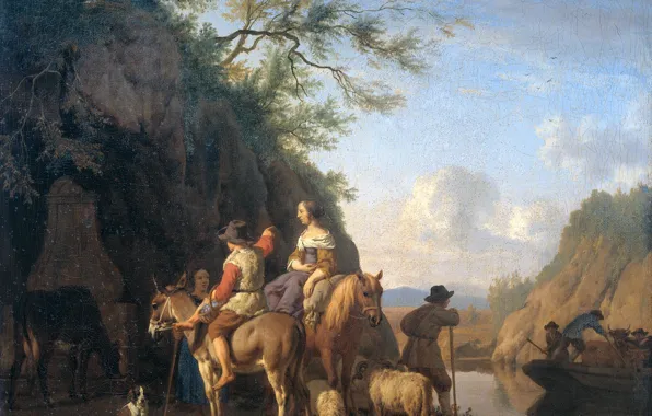 Landscape, oil, picture, crossing, canvas, Adriaen van de Velde, Adriaen van de Velde, 1666