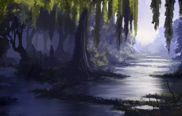 Forest, water, trees, swamp, thicket, art