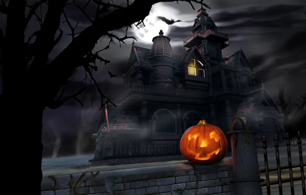 Castle, pumpkin, Halloween