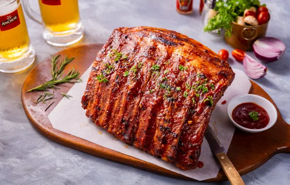 Picture beer, meat, sauce