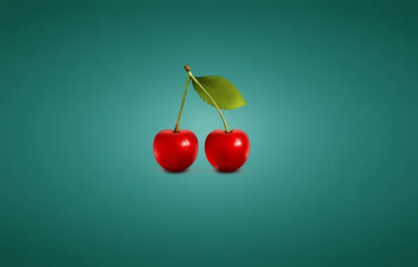 Picture cherry, minimalism, blue background, cherry, cherry, two pieces