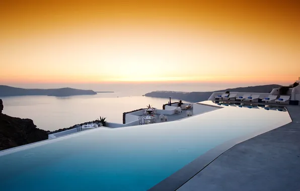 Picture the evening, pool, Grace, Hotel, Santorini