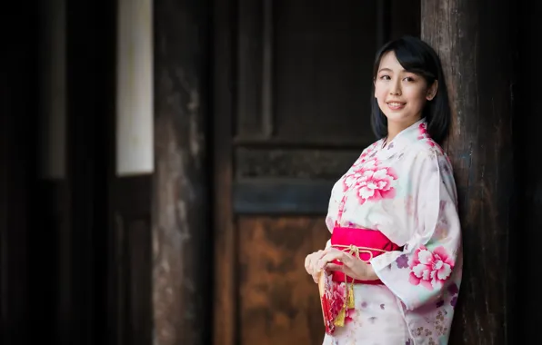 Girl, kimono, Asian, bokeh