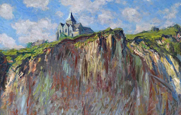 Picture landscape, rock, picture, Claude Monet, The Church in Varengeville