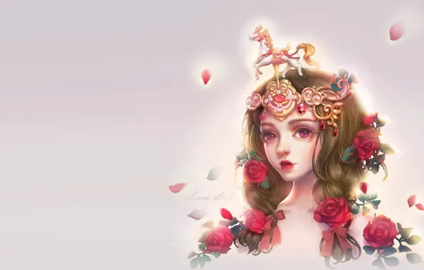Girl, flowers, rose, anime, art, Collection, milkyu dong