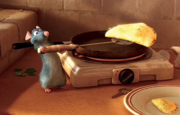 Picture cartoon, pancakes, Ratatouille, prepares