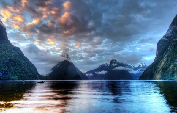 Picture sea, clouds, mountains, beauty, New Zealand, space, sea, mountains