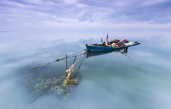 The sky, river, boat