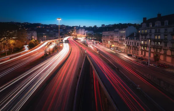 Lights, France, the evening, Lyon