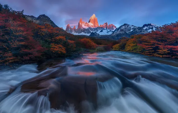 Autumn, forest, mountains, river, stream, the bushes, pond, Andes